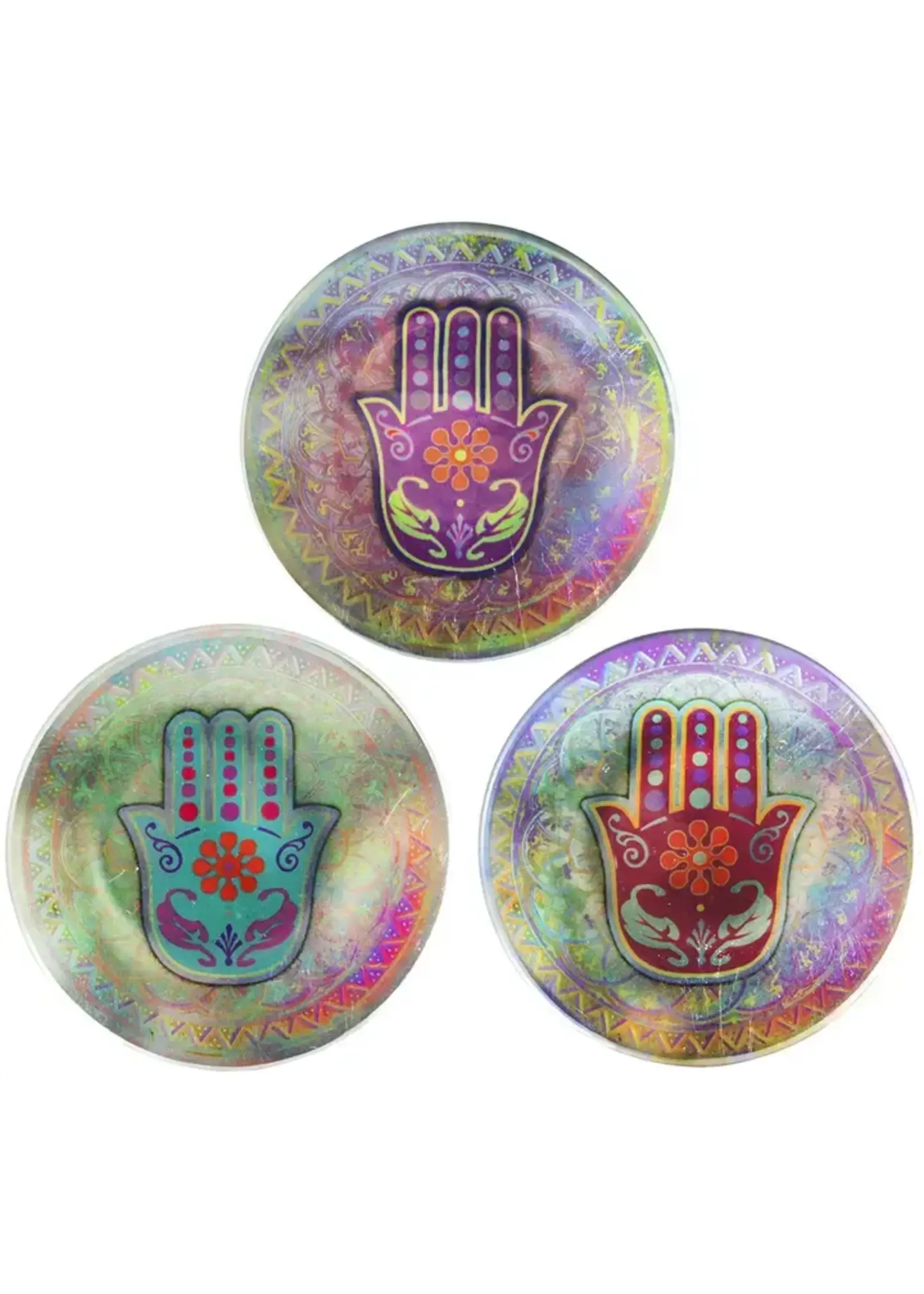Hamsa Tray Glass Metallic Silver EACH
