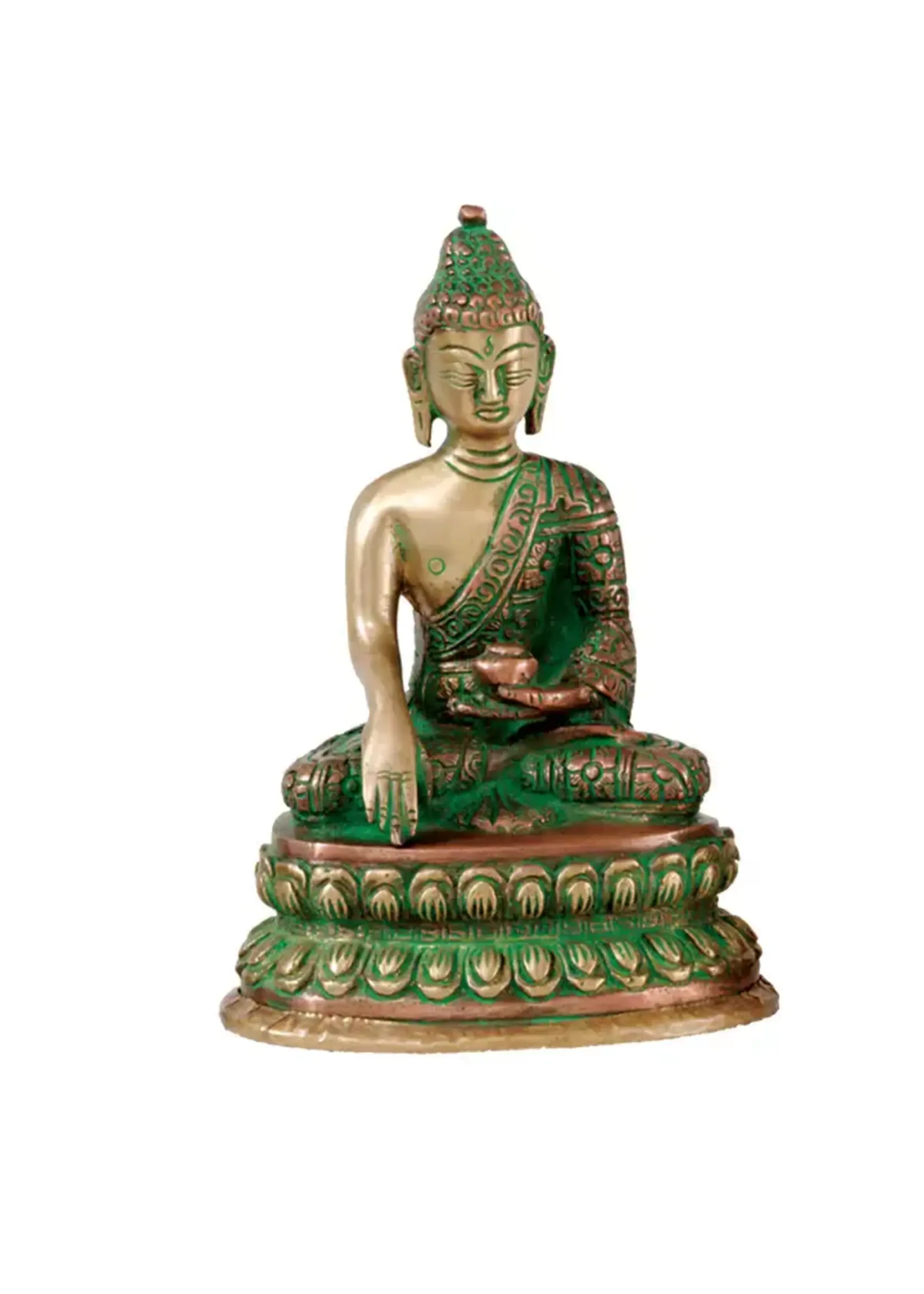 Statue Sitting Buddha Copper and Brass Green Antique Finish 6"H