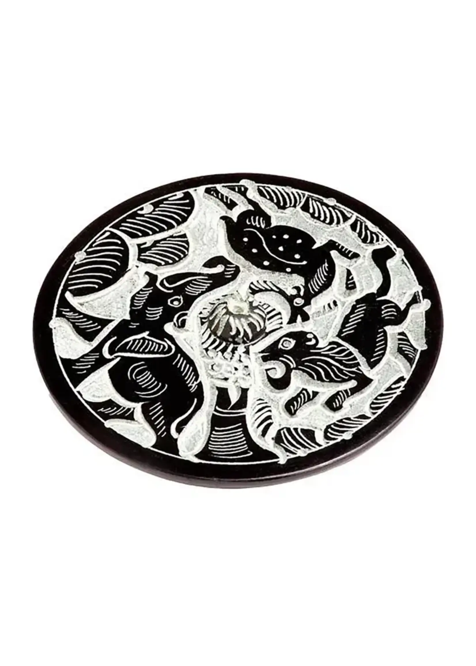 Incense Holder Round Forest Animal Black 4"
