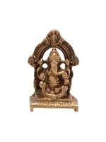 Statue Ganesh Sitting Throne Brass 2.25"