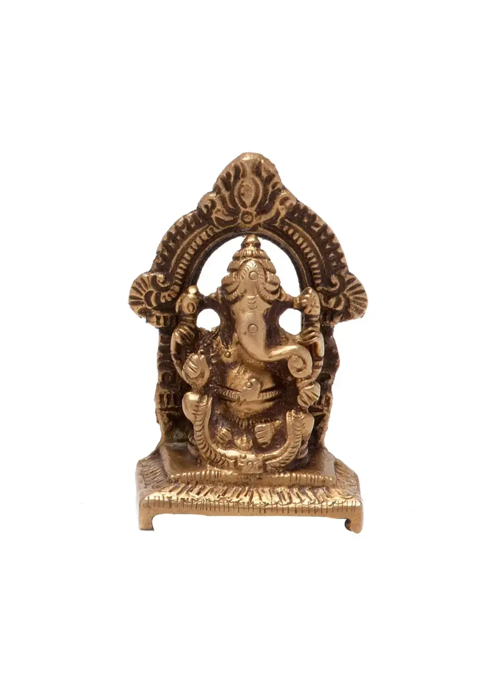 Statue Ganesh Sitting Throne Brass 2.25"