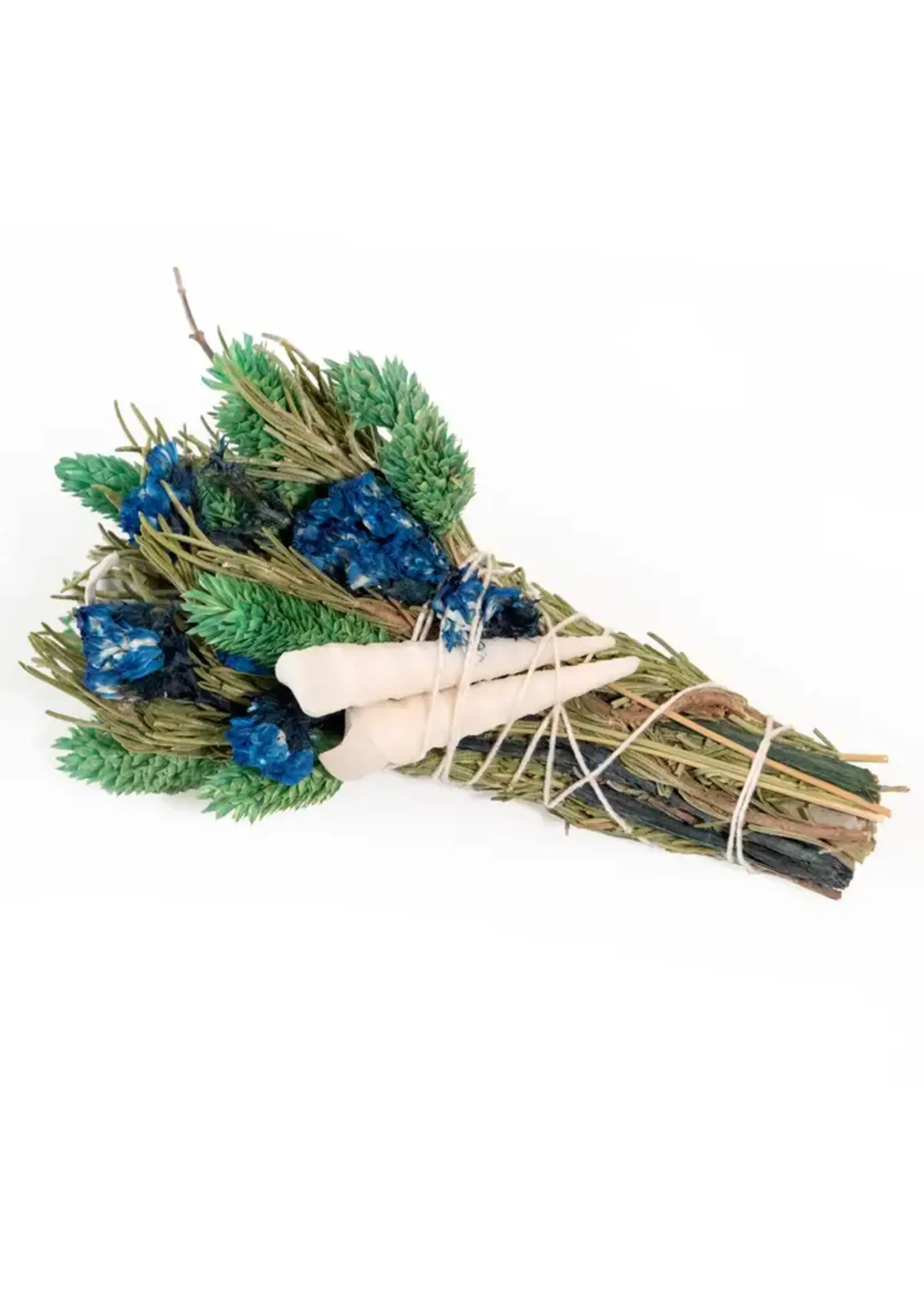 Smudge Wand Andaluca 6" Blue & Green Floral & Greenery with Shells