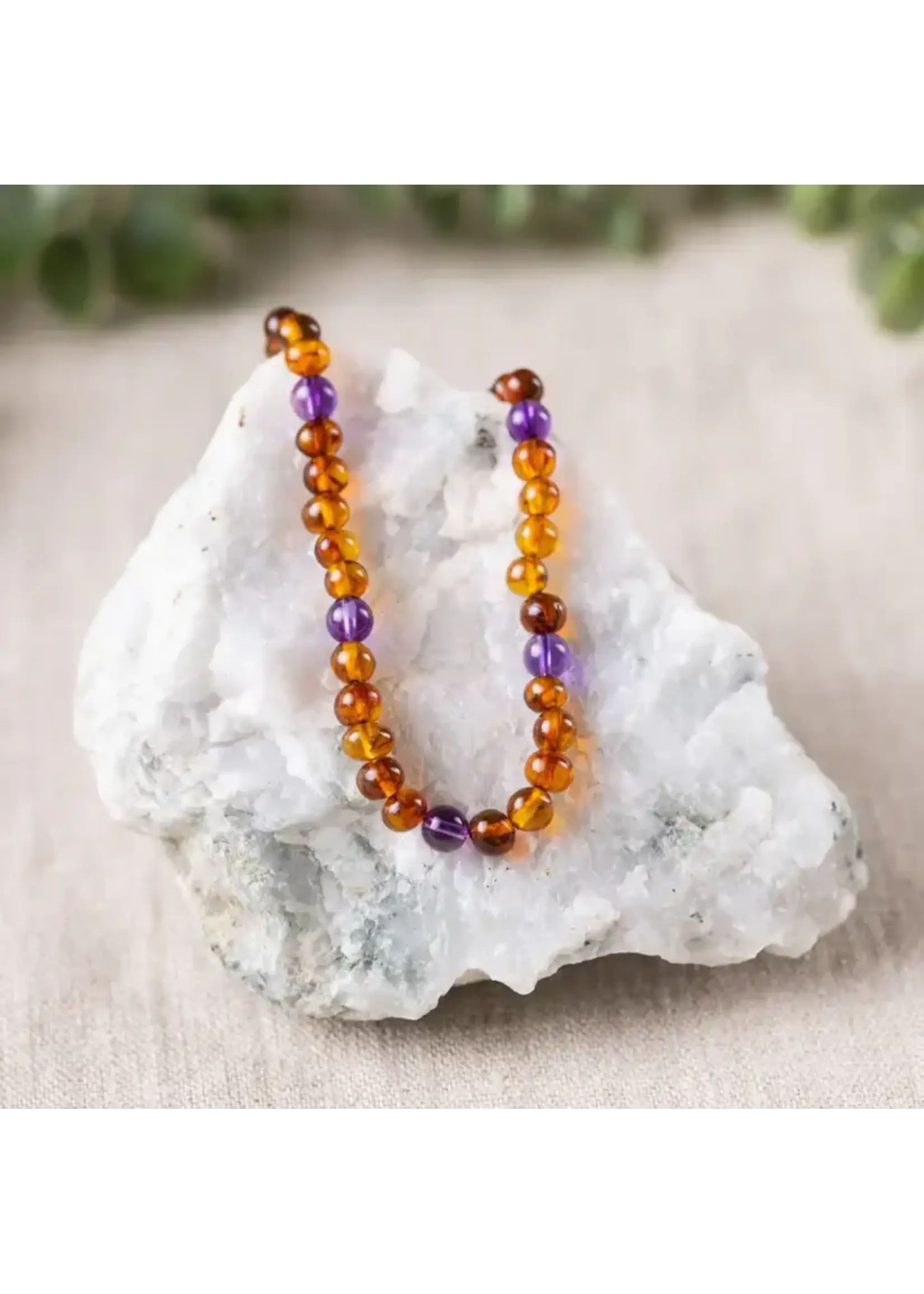 Necklace Amethyst & Cognac Amber 18"