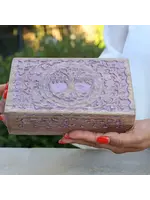 Lungta Large Hand Carved Tree of Life Wooden Box | Purple