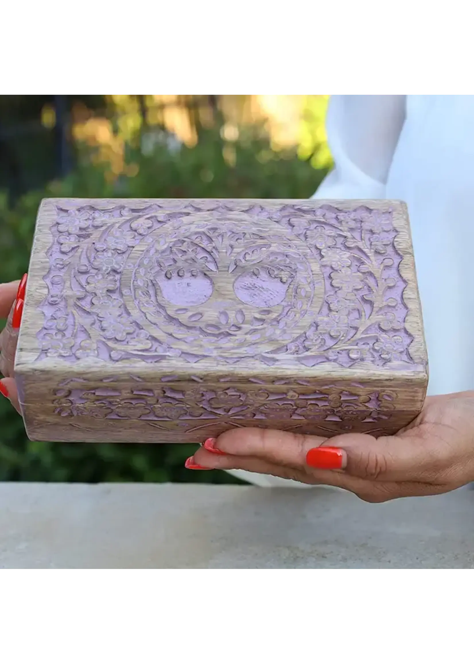 Lungta Large Hand Carved Tree of Life Wooden Box | Purple