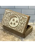 Lungta Celestial Moon and Stars Hand Carved Wooden Box Storage
