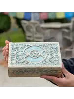 Lungta Triple Moon Hand Carved Wooden Storage Box