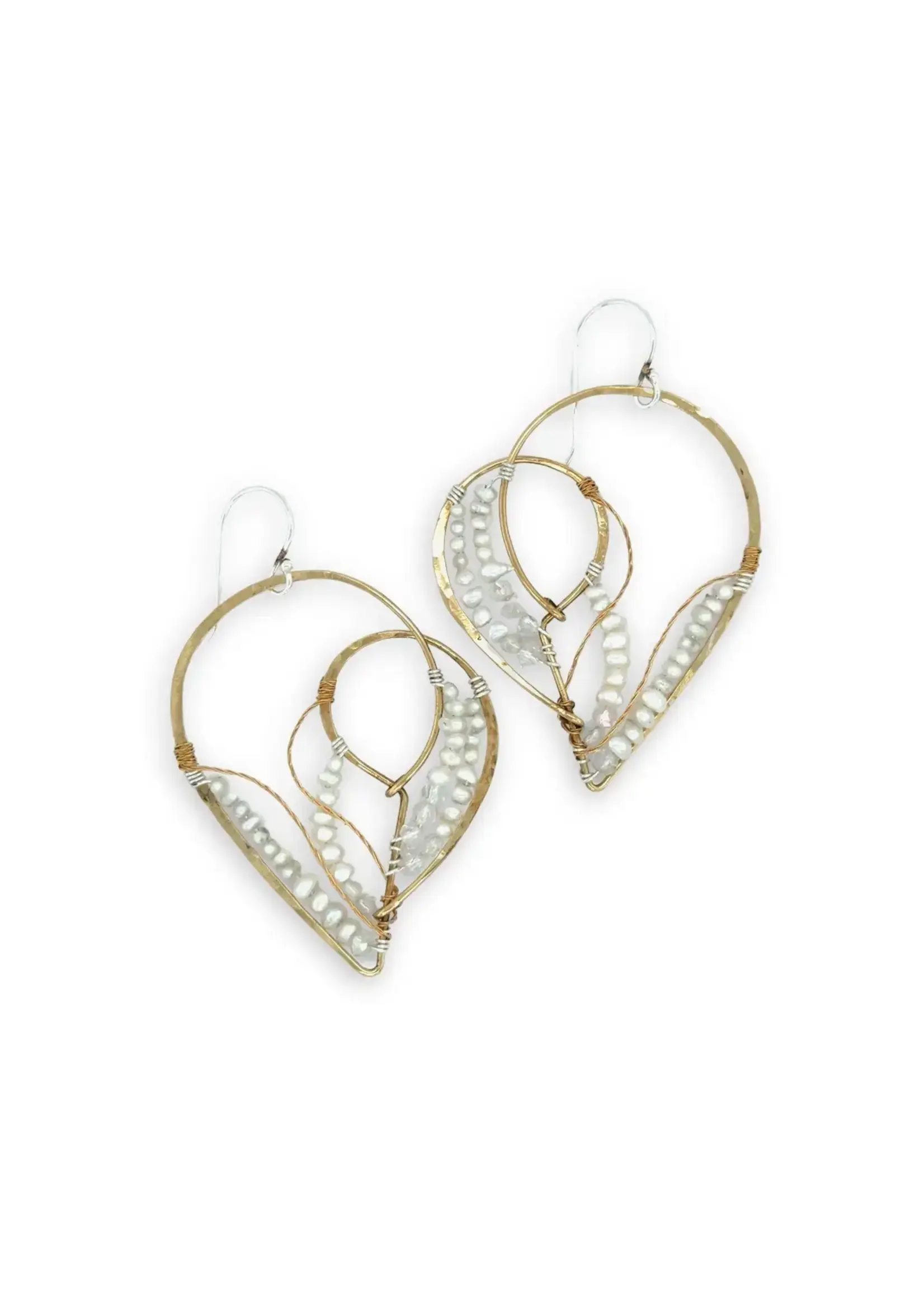 Earrings Lace Pearl Heart SS French Hooks