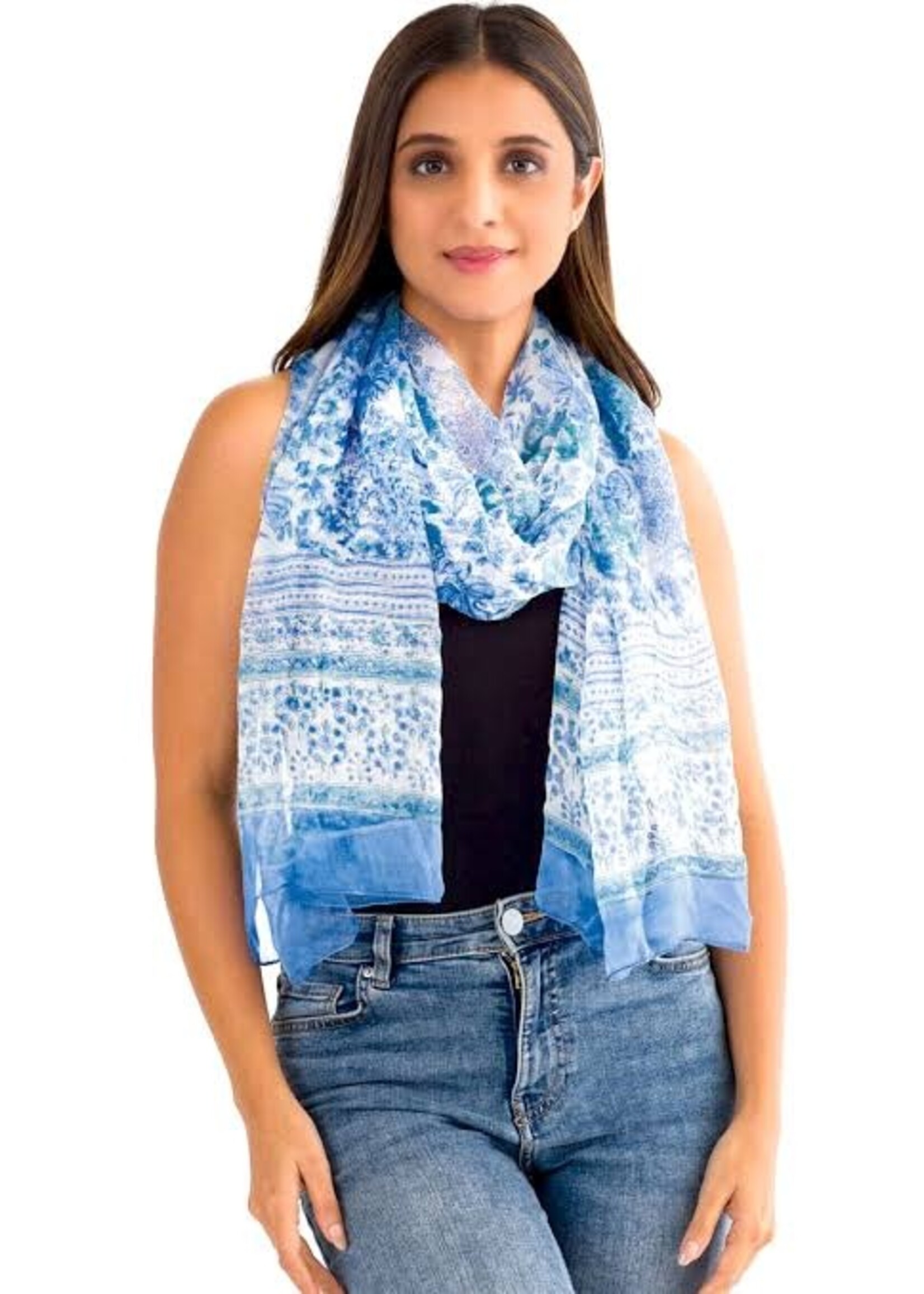 Scarf Sheela Chiffon Block Print Blue