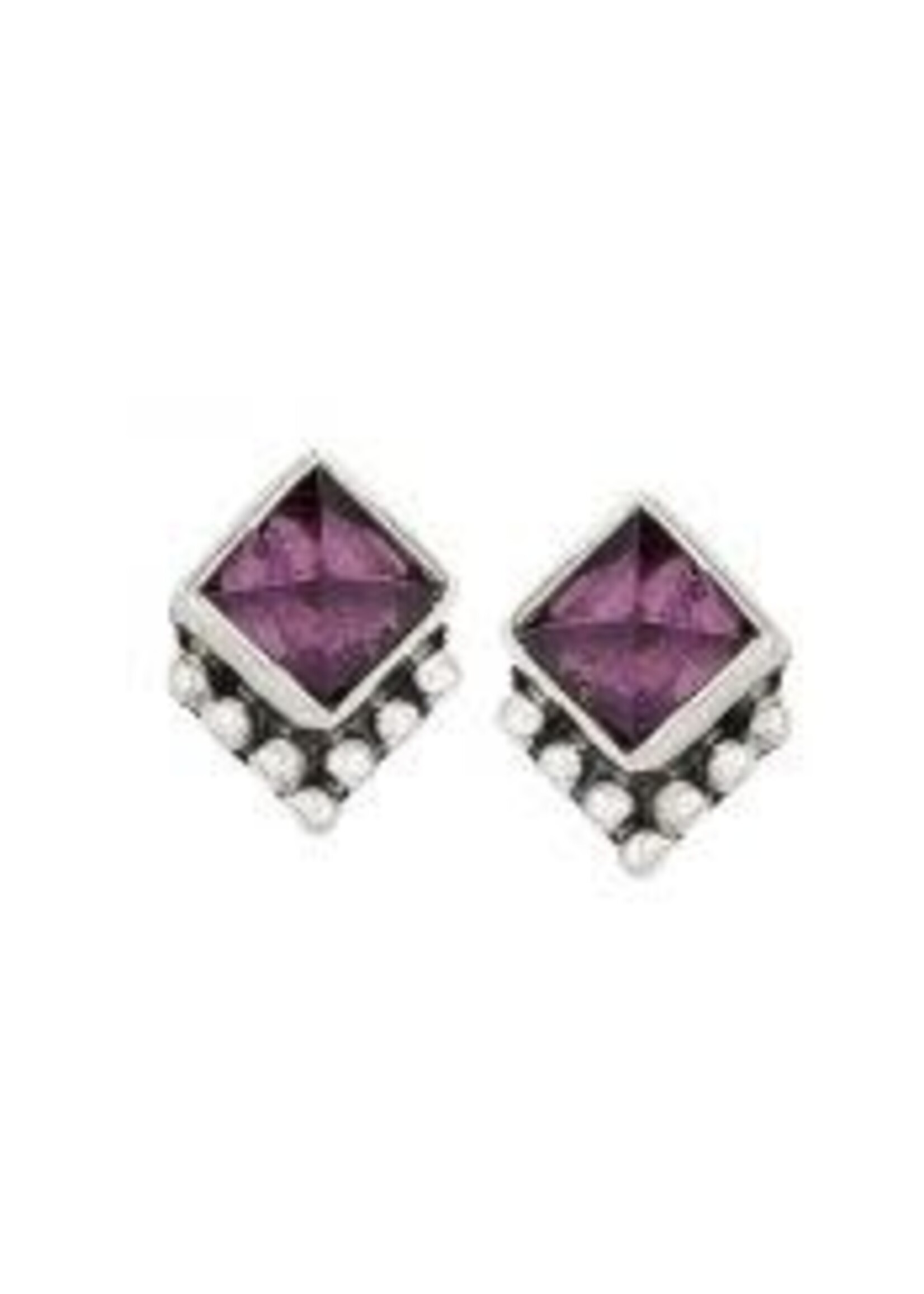 Earrings Amethyst Triangle Stud Bali Style