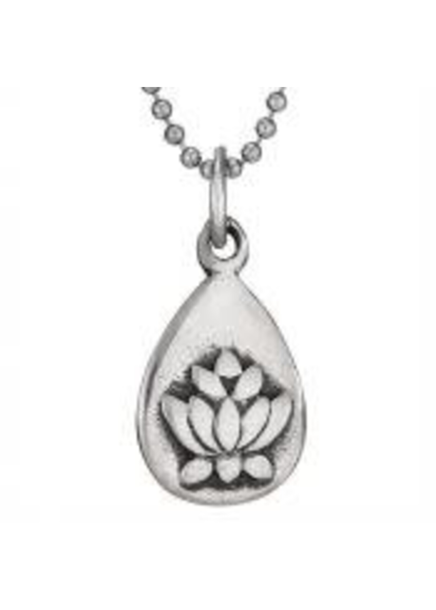 Necklace SS Teardrop Raised Lotus
