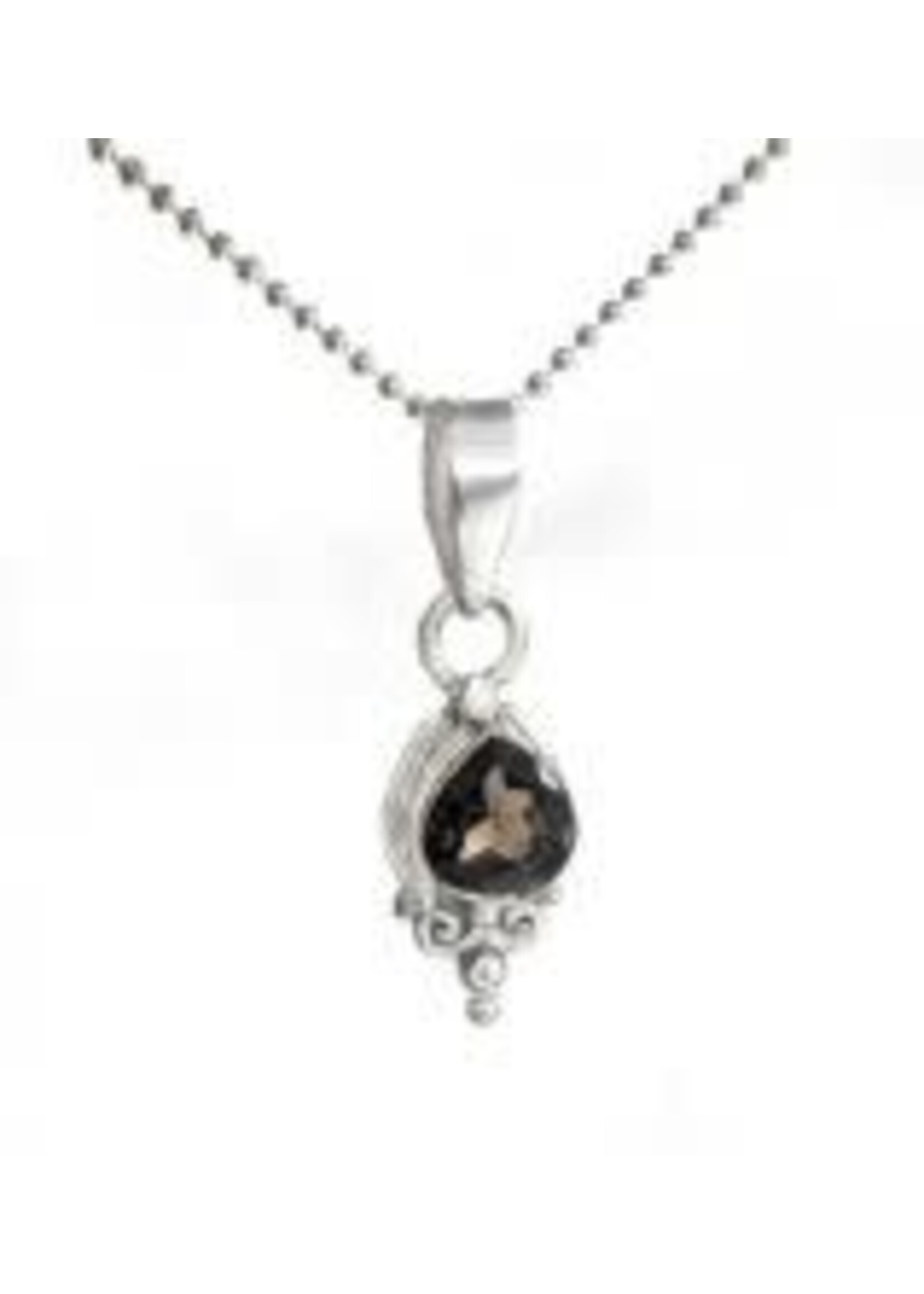 Necklace SS Smokey Topaz Teardrop