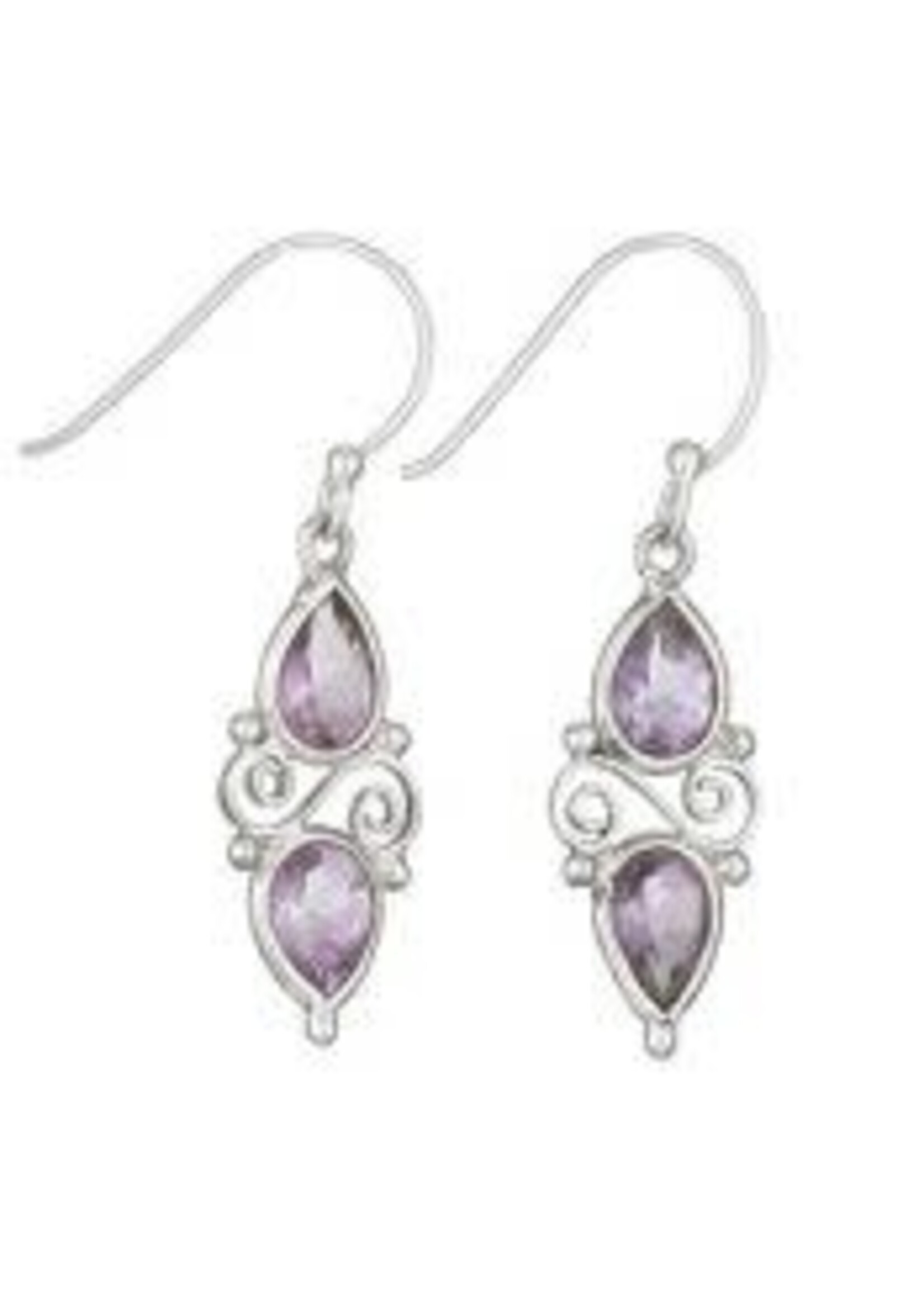 Earrings Amethyst Tear Facet SS Spiral Scroll