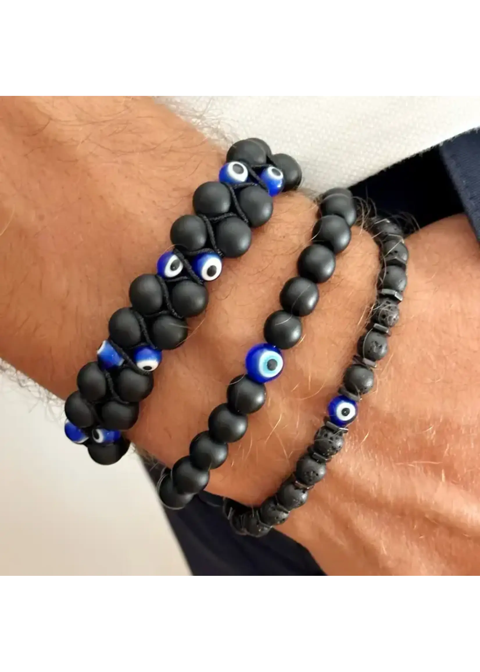 Bracelet Onyx Bracelet with Evil Eye, Mens Bracelet