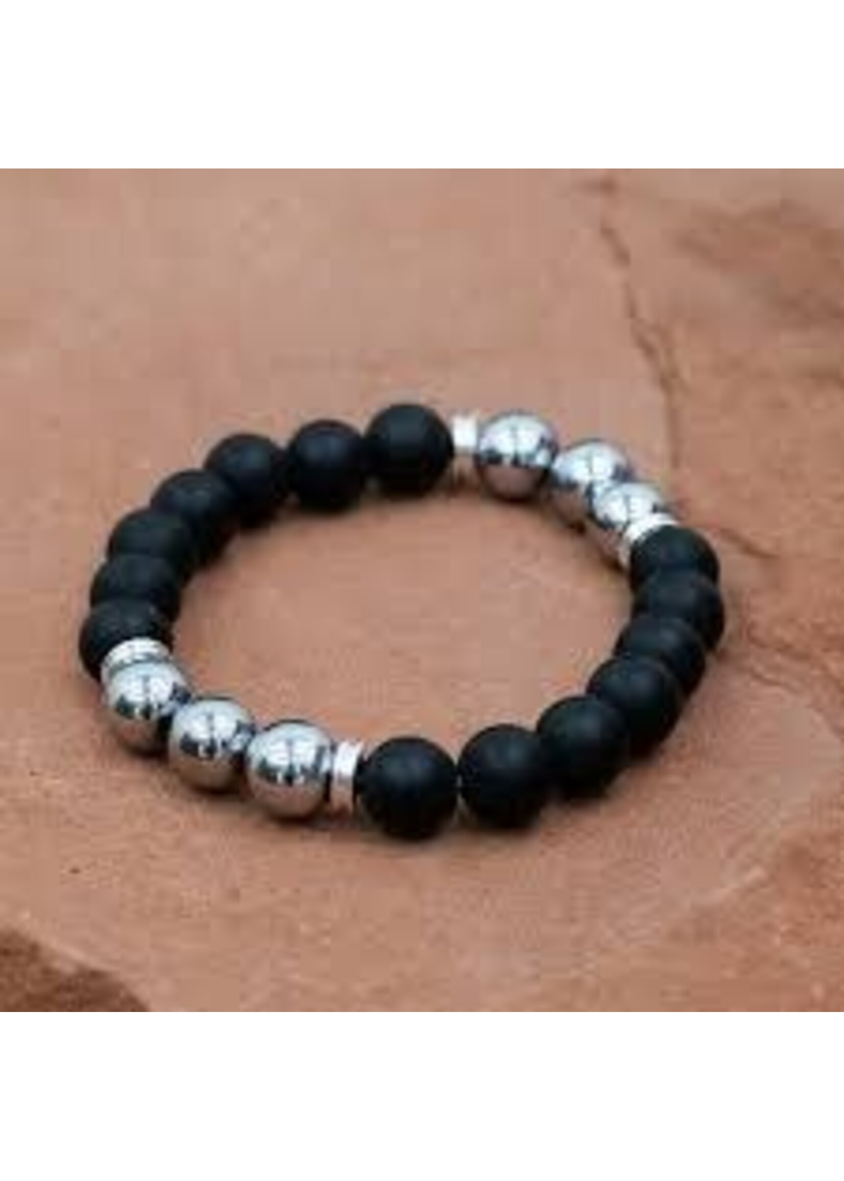 Bracelet Black Agate & Hematite 10mm