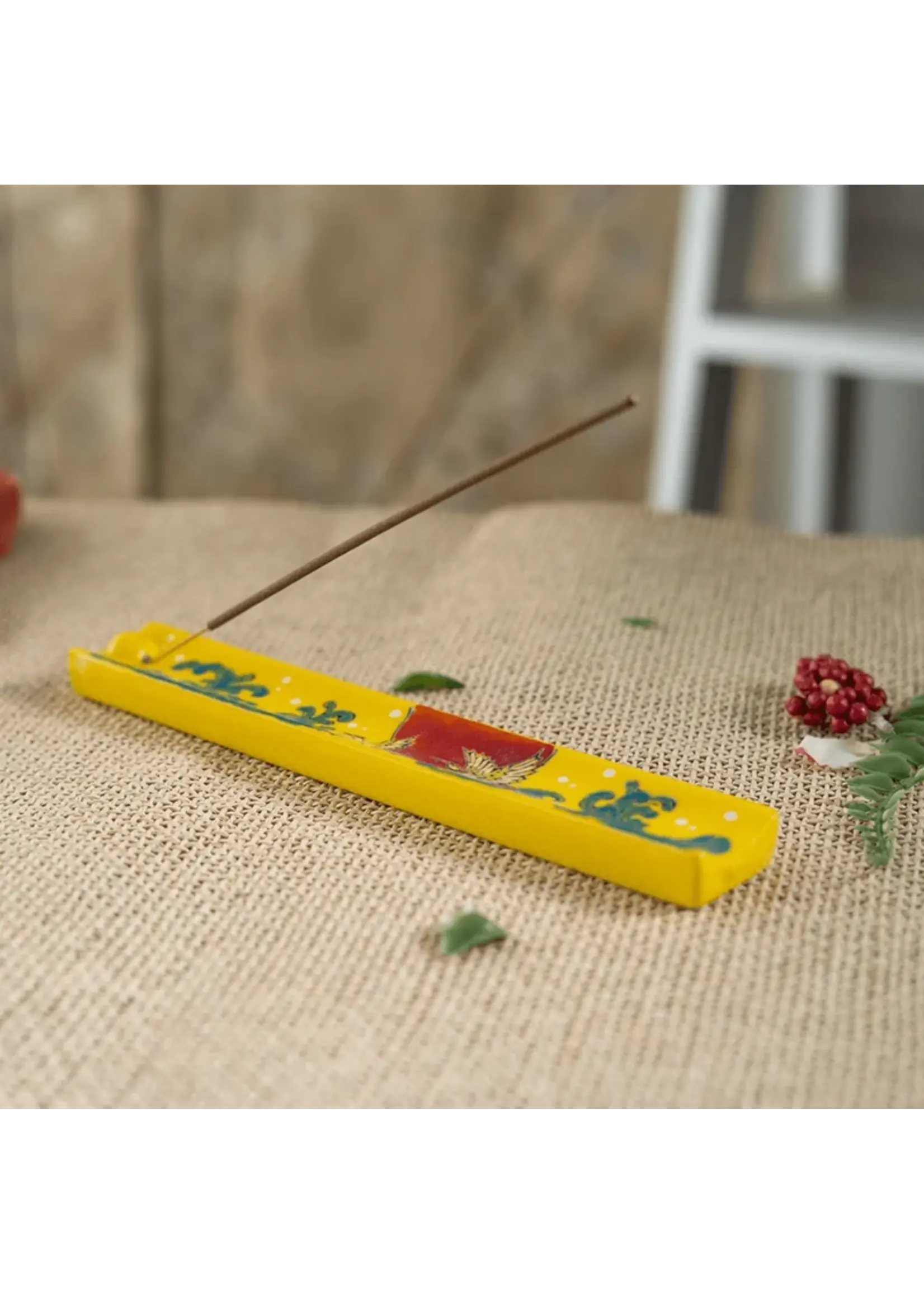 Incense Holder Handpainted Ceramic Moon Crane 9 inch