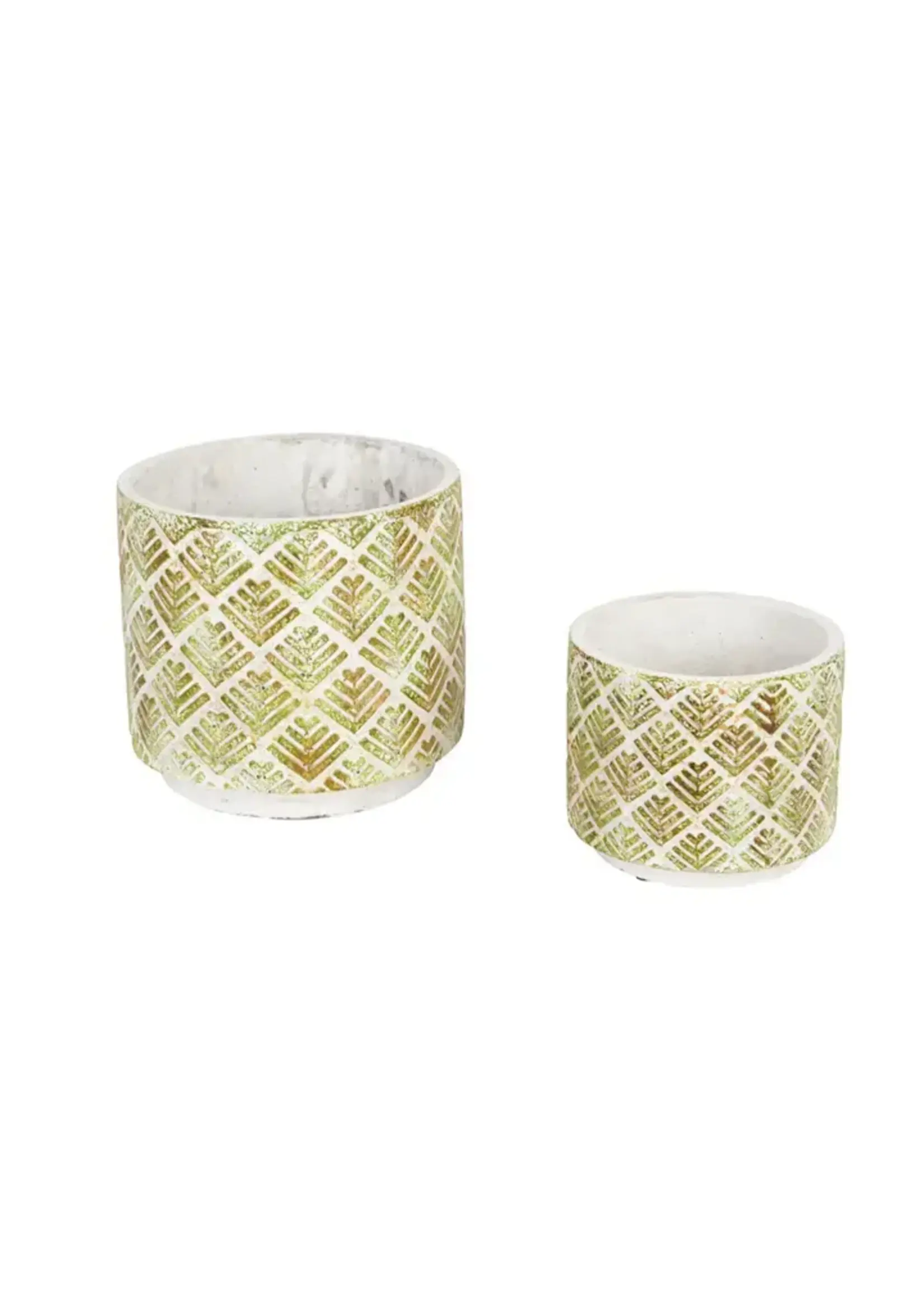 Abstract Gold and White Cement Flower Pot Set of 2