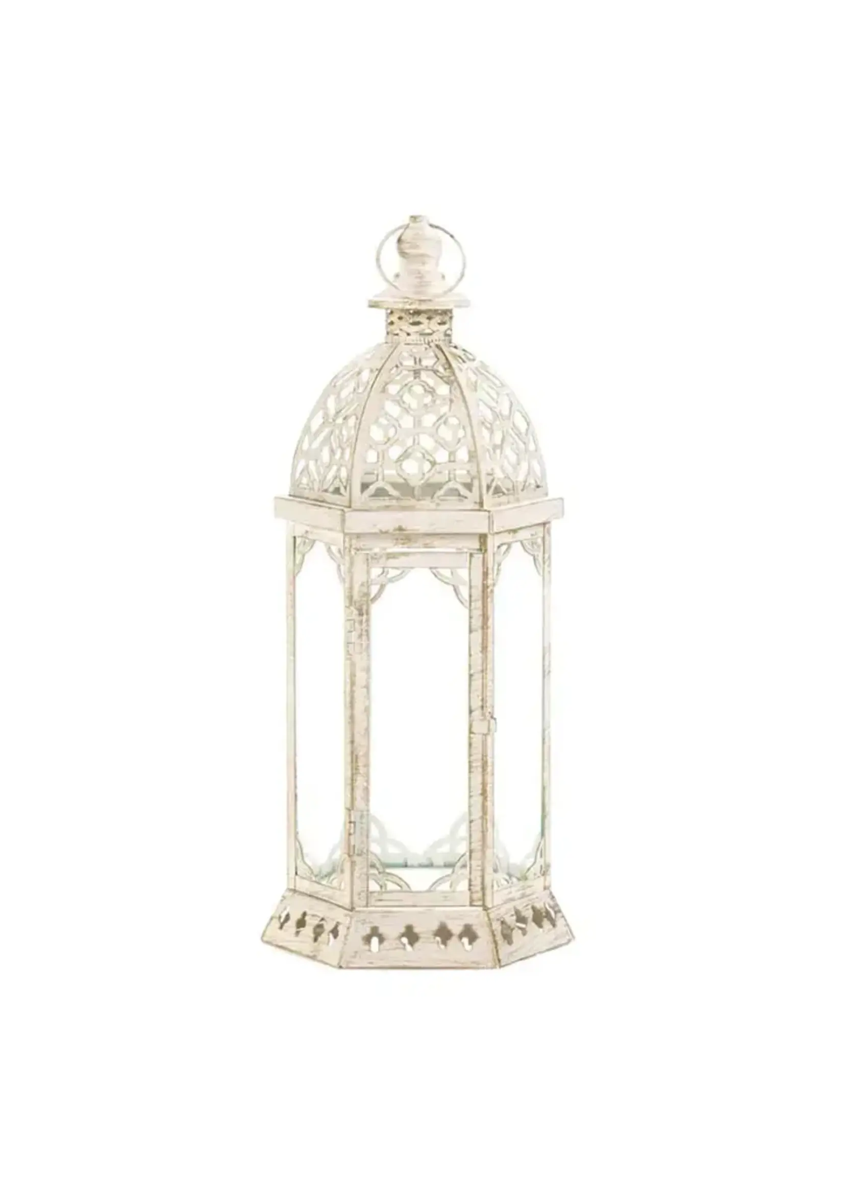 Graceful Distressed Small White Lantern