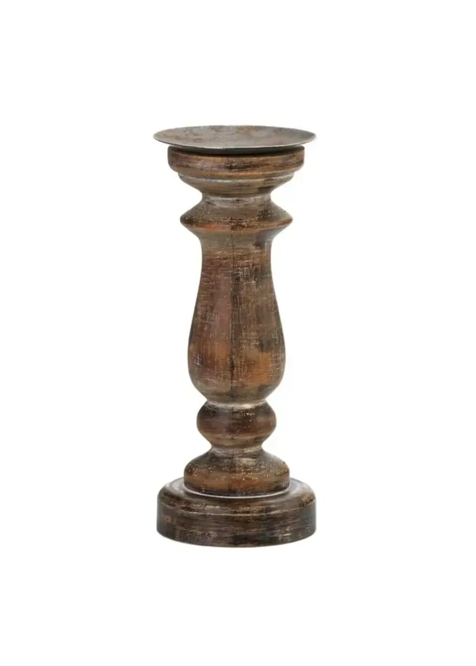 Short Antique Style Wooden Candleholder