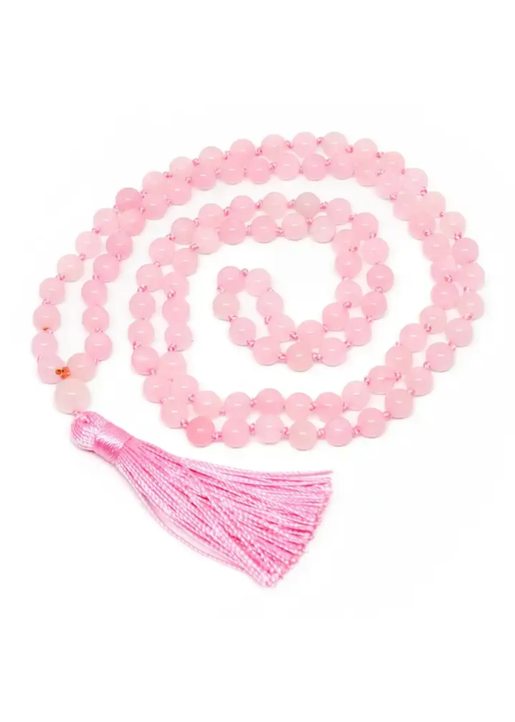 Namu Baru Rose Quartz Knotted 108 Bead Mala - Prayer Beads - 8mm