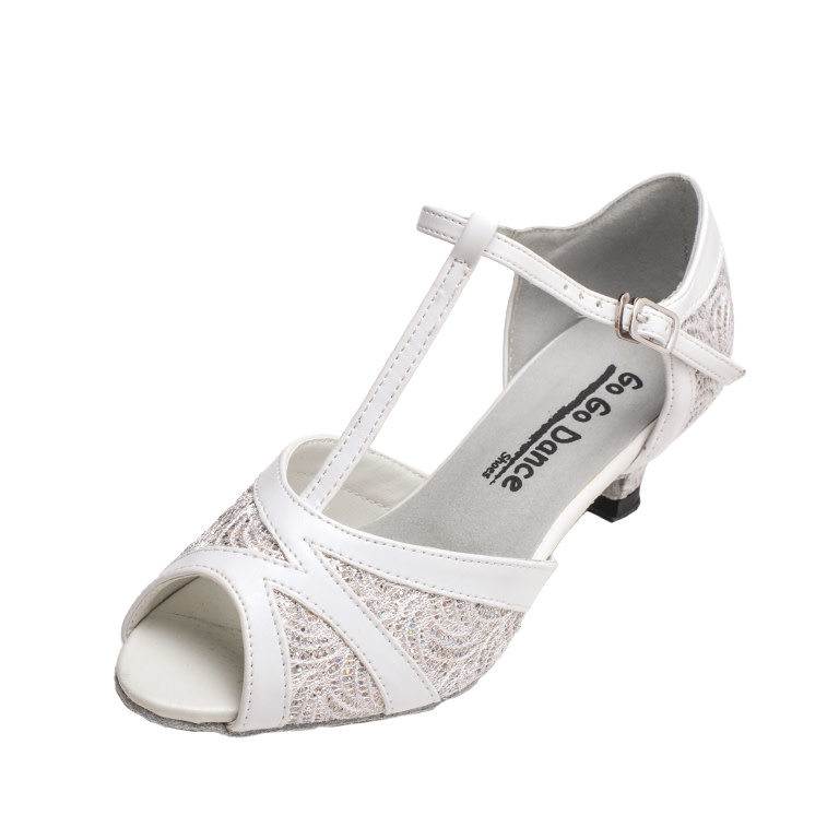 Gogodance White Ballroom Dance Shoes GO7305, 1.3" Heel, T-Strap