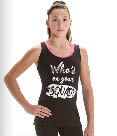 Motionwear Camisole Motionwear 4796-017 noire,  "Who's on your Squad?", "#gymnast" au dos