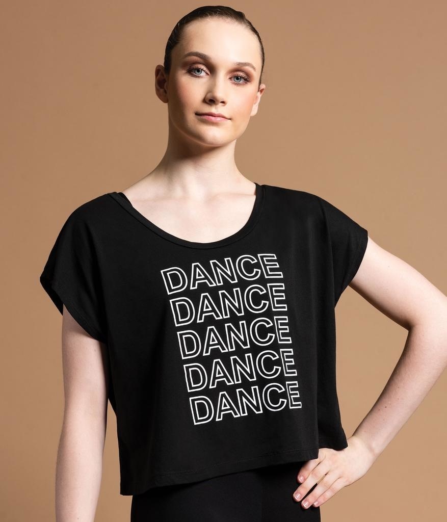 Motionwear "Crop Top" Manches courtes Motionwear 5108, imprimé: "Dance" blanc au devant