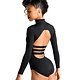 DanzNmotion Maillot Danshuz 19125A, Manches longues avec insertion de mesh "block-shaped", Col Mock-T