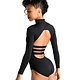 DanzNmotion Maillot Danshuz 19125A, Manches longues avec insertion de mesh "block-shaped", Col Mock-T