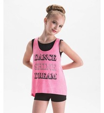 Motionwear Camisole style "High Low Tank" Motionwear 4748, imprimé: "DANCE SHINE DREAM" au devant
