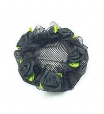 FH2 Black Mesh bun cover with rose, FH2 BC0043
