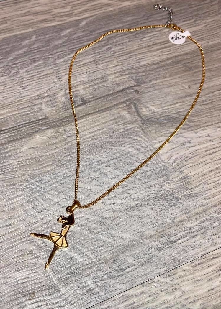 Dancing Ballerina Brass Pendant with Gold Chain Pointe