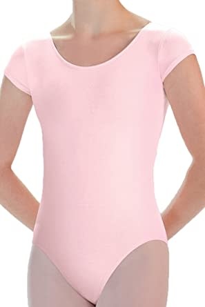 Motionwear Maillot de Danse, Motionwear 2105, Manches "Cap Sleeves", Coton rose et noir