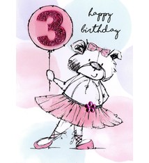3 years Happy Birthday Ballerina, Greeting Card, Incognito HBR003