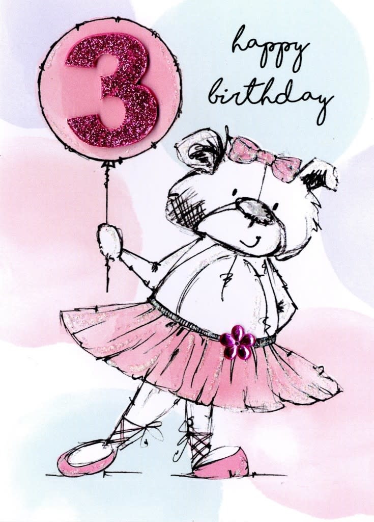 3 years Happy Birthday Ballerina, Greeting Card, Incognito HBR003