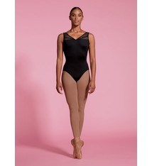 Mirella V Neckline Mesh Paneled Low Back Tank Dance Leotard, Mirella M3099LM