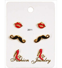 Boucle d'oreille ''Salsa red and black", Wellco ER035, pqt de 3