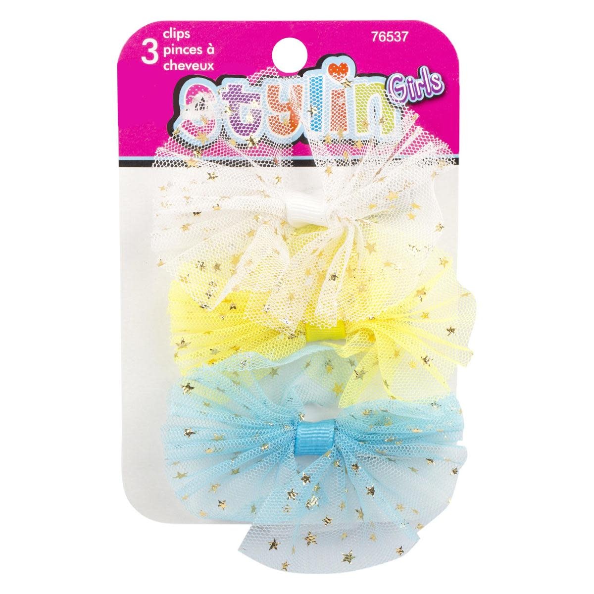 Tulle Bow Clips Stylin 76537, 3 by package