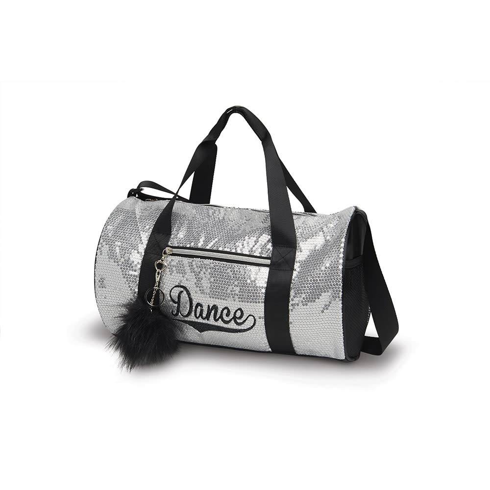 DanzNmotion Sac Danshuz B452, "Sequin Duffle", Avec pompon porte-clef, Couleur:  paillette argent et noir