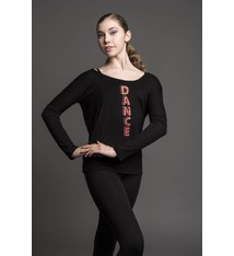 Motionwear Chandail Manches longues Motionwear 4276-017 BLK, ouverture avec "T" au dos, imprimé: "DANCE" rouge au devant