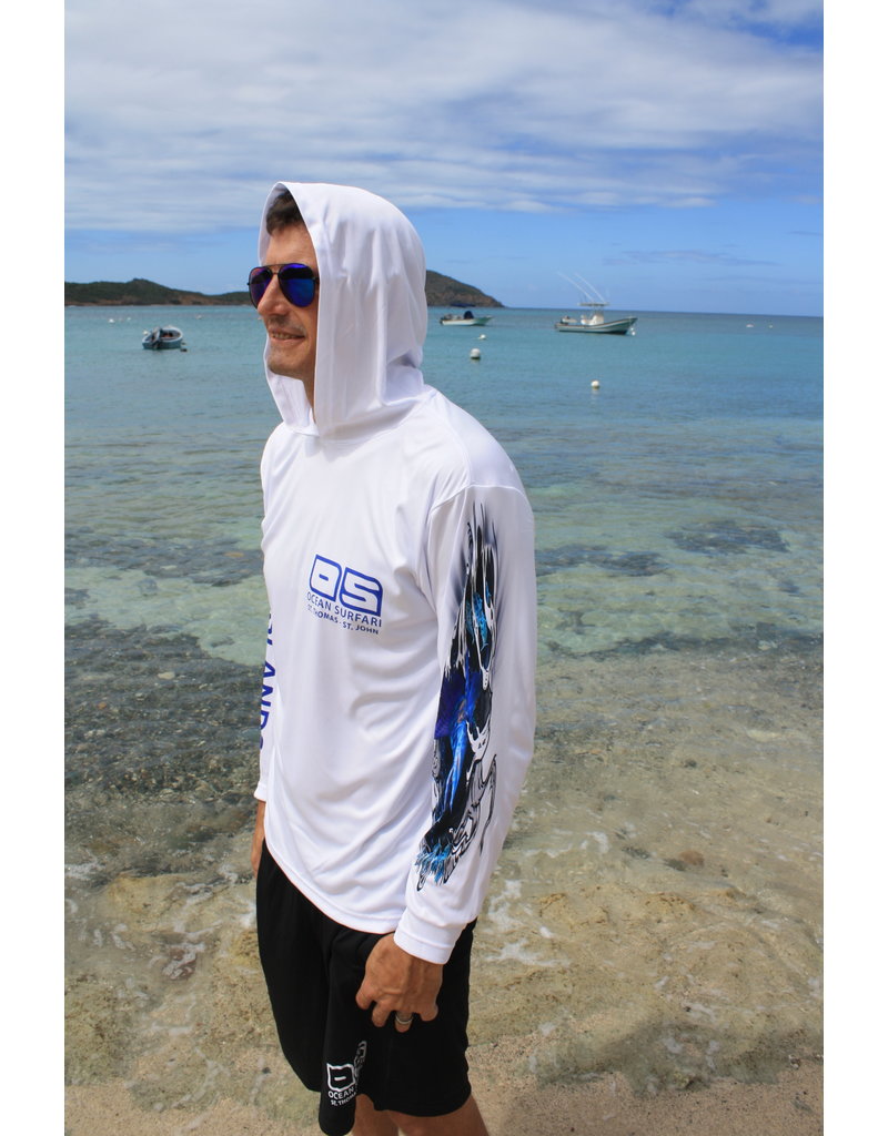 Ocean Surfari OS SPF 50+ Performance Men's HoodieStrikezone Sailfish White