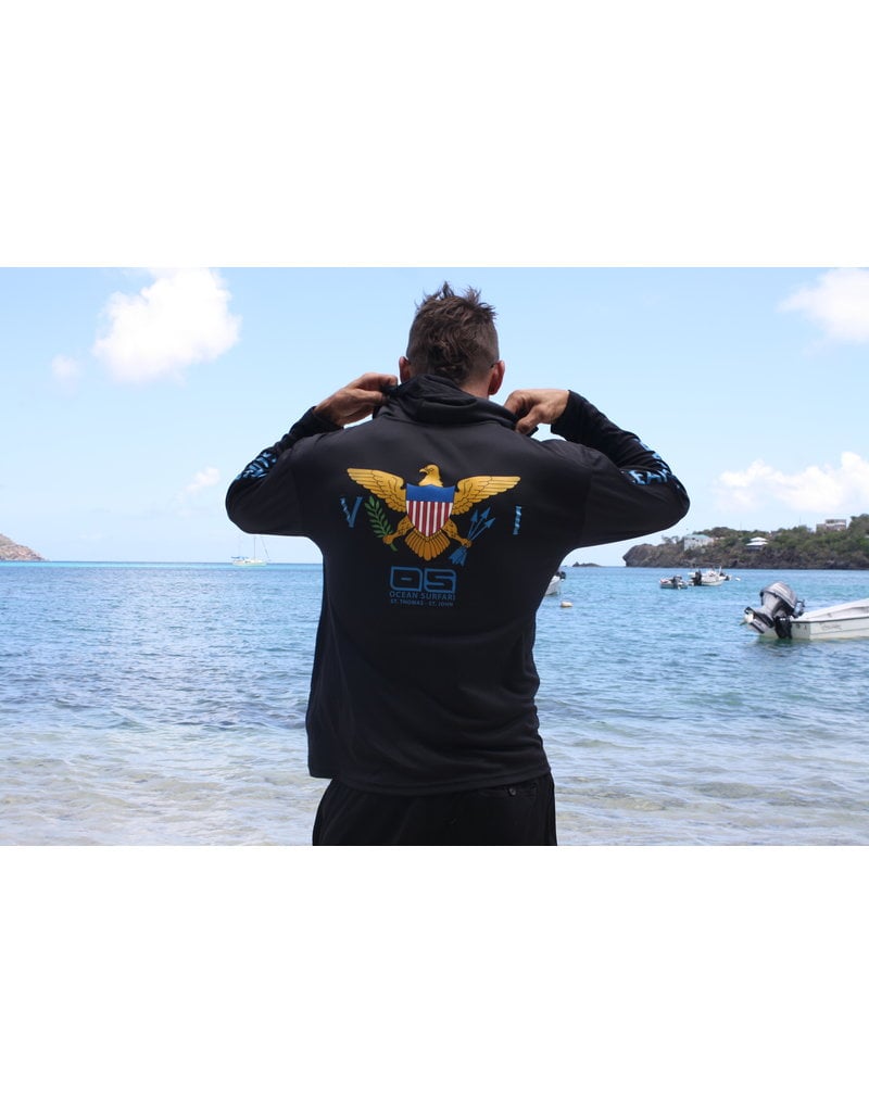 Ocean Surfari OS SPF 50+ Performance Men's Hoodie VI Flag Black