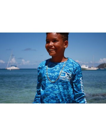 Ocean Surfari OS SPF 50+ Performance Youth LS Digi Camo Blue