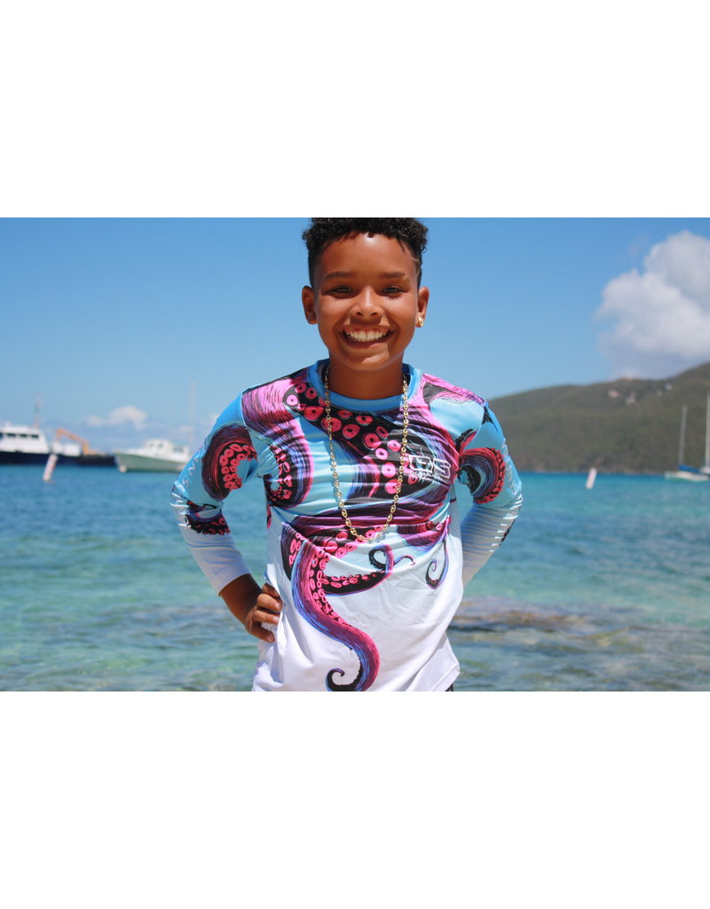 Ocean Surfari OS SPF 50+ Performance Youth LS Pink Octopus