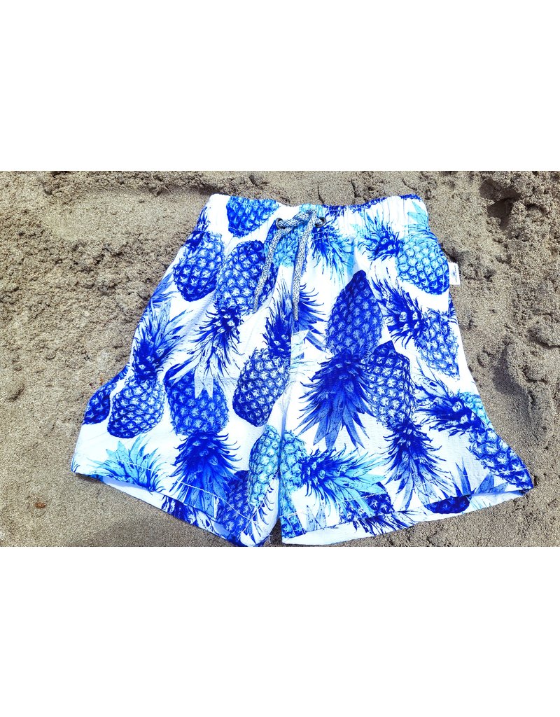 Vintage Summer VS Boys Seersucker All Over Pineapple Swim Shorts - White