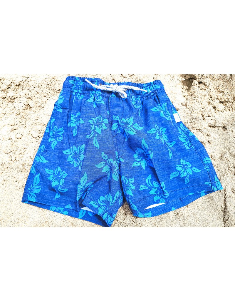 Vintage Summer VS Boys Swim Shorts - All Over Flower - Blue