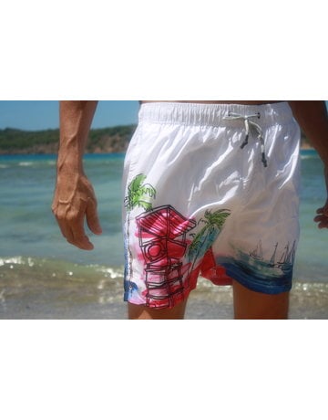 Vintage Summer VS Ponji Swim Shorts - Scenic View - White