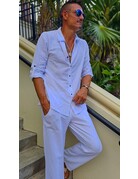 Blanco by Nature Men's L/S Button Down w/ Collar & V-Neck - White