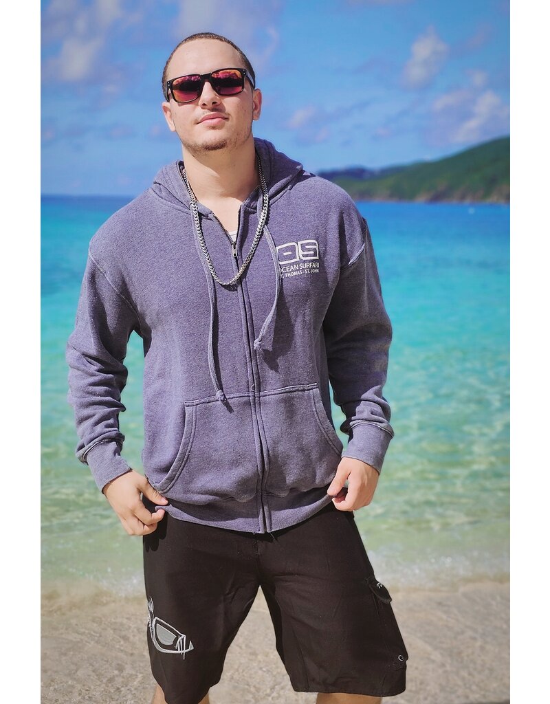 Ocean Surfari Men's F/Z Burnout Hoodie Deep Blue