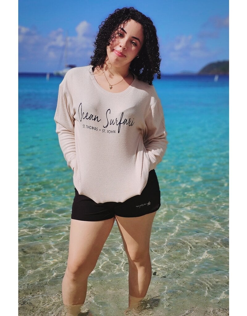 Ocean Surfari Ladies Ribbed Hacci Crewneck Summer Sand